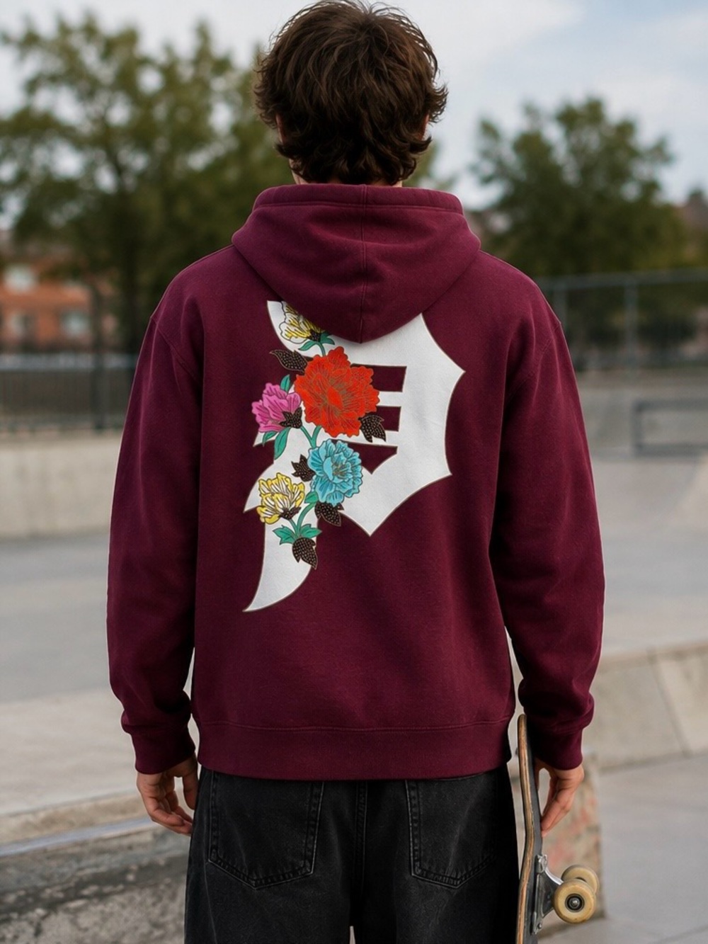 NWT Primitive Maroon Floral P Logo Santino Hoodie Sz M Streetwear Skater Boho